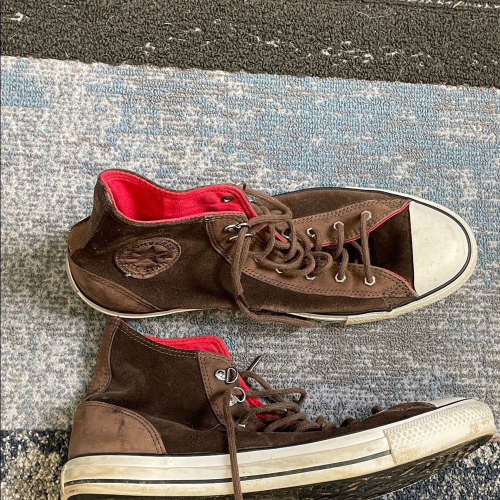 Converse Brown Suede High-Top Sneakers with Red Lining, VGC - Picture 4 of 8